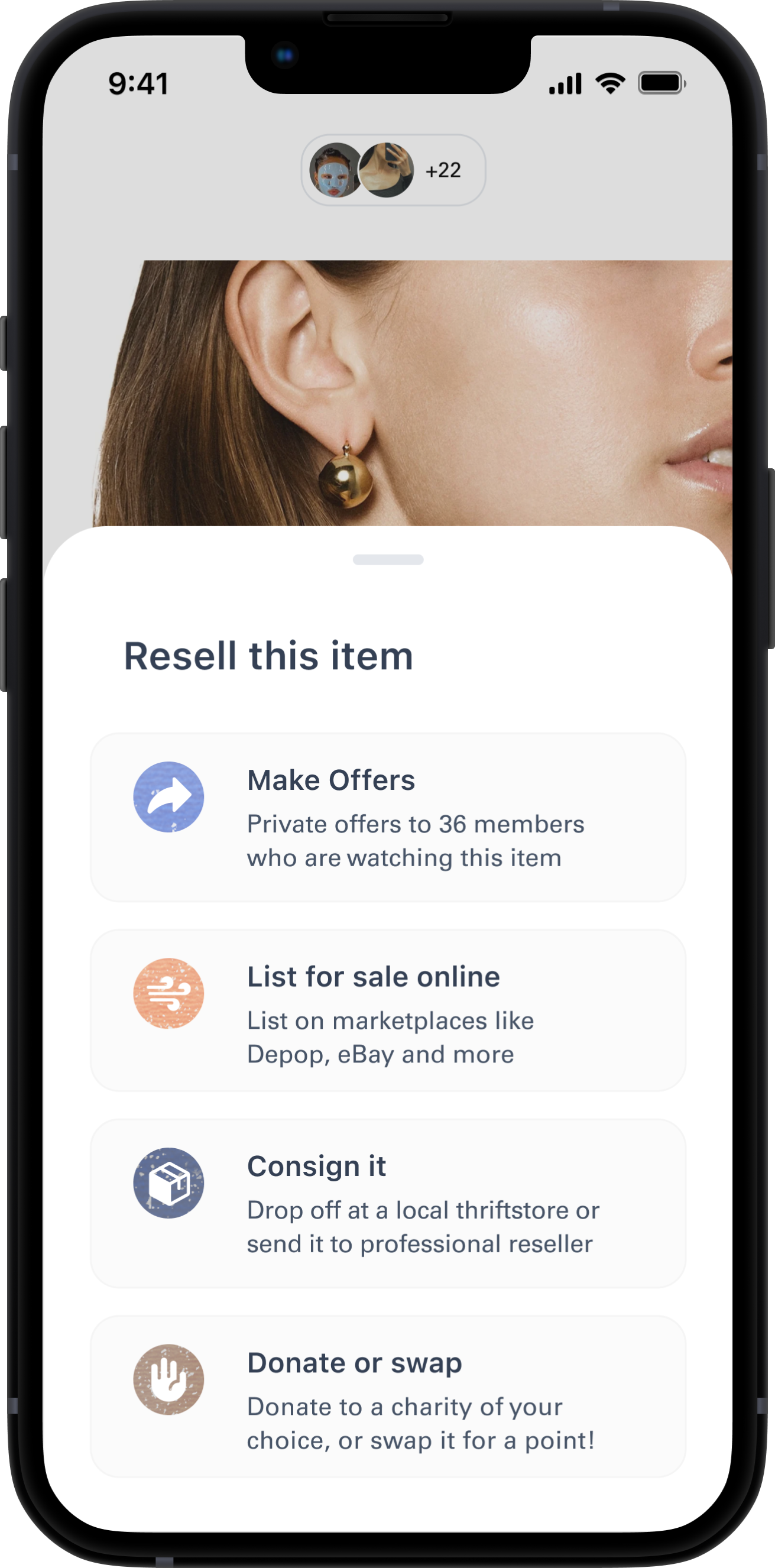 Resale listing popup mockups